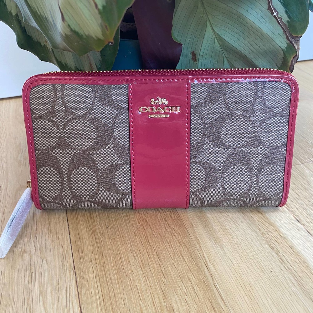 Coach Signature PVC accordion zipper wallet in true red